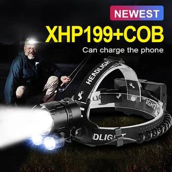 Новейший XHP199 2COB Мощный Светодиодный Налобный фонарь XHP160 Высокой Мощности Головной Фонарик Перезаряжаемый Налобный Фонарь 18650 Фонарь