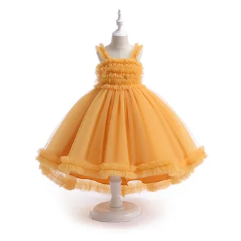 Новое Детское платье с цветочным рисунком, Детское платье из пушистой пряжи, платье ведущей шоу для девочек