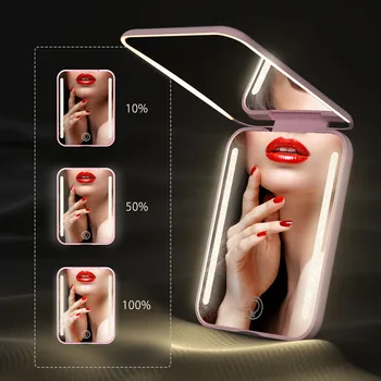 Новое светодиодное зеркало для макияжа с логотипом, Подарочное зеркало для заказа оптом, Портативное Складное светодиодное зеркало для макияжа с подсветкой