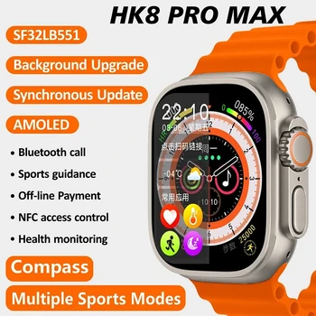 Новый AMOLED экран 485*520 HD HK8 Pro Max смарт-часы серии 8 49 мм с высоким обновлением Rtae компас Игра NFC смарт-часы мужские Для Apple