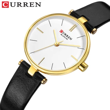Новый модный бренд CURREN, Простой кожаный ремешок, золотые часы, Женские часы, Женское повседневное платье, Кварцевые наручные часы Reloj Mujer Подарок