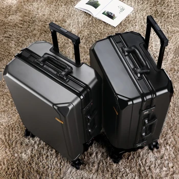Новый модный чемодан на колесиках с алюминиевой рамой, USB-тележка для зарядки, чемодан 20/24/26/28 дюймов, студенческий дорожный багаж с паролем