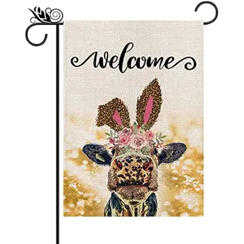 Новый Пасхальный Садовый флаг с леопардовой коровой, вертикальный двухсторонний Приветственный декор для двора с кроликом на открытом воздухе 12,5x18 дюймов