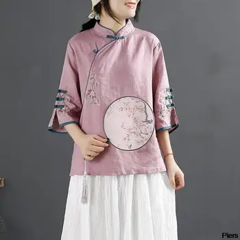 Новый Традиционный китайский топ 2021, Одежда Hanfu с китайским принтом, Восточная одежда, Традиционная китайская Льняная Блузка для женщин