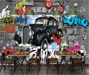 обои фото 3d пользовательские фрески Ретро европейский стиль кирпичная стена автомобиль граффити гостиная домашний декор обои для стен 3d