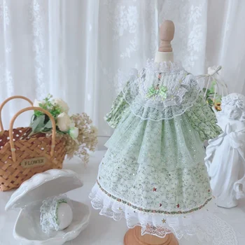 Одежда для кукол BJD, подходящая для размера 1/3 1/4 1/6, светло-зеленая газовая юбка с длинными рукавами и цветочным рисунком, аксессуары для кукол