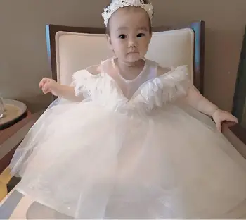 Одежда для новорожденных, Белые платья принцессы для маленьких девочек, Праздничное платье на День рождения 1 года, Свадебное платье для Крещения ребенка