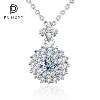 Ожерелье из муассанита, сертифицированное PRINGXY, 1 карат, цельное ожерелье из стерлингового серебра 925 пробы с подвеской в виде подсолнуха и бриллианта, ожерелье для женщин, свадебные украшения