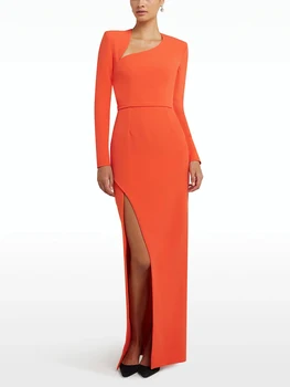 Оранжевое официальное вечернее платье с длинным рукавом, Эластичное Облегающее платье длиной до пола, Элегантное вечернее платье для выпускного вечера 2023, Новый стиль для женщин