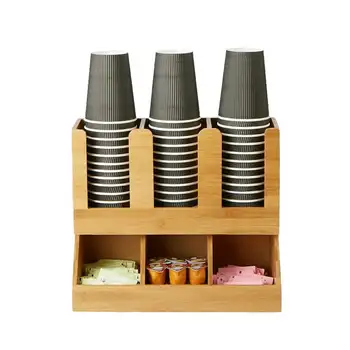 Органайзер для кофейных приправ, для хранения чашек и крышек, бамбуковый коричневый
