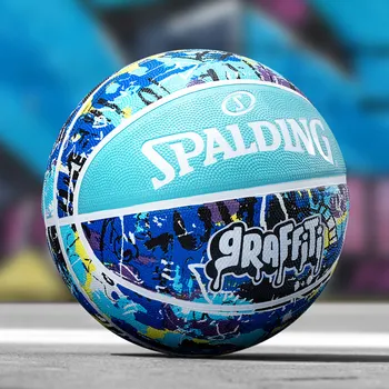 Оригинальный Баскетбольный мяч с Граффити Spalding синего цвета 84-373Y, Износостойкий Резиновый Уличный мяч для игр в помещении, Размер 7
