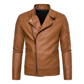 Осенне-зимняя кожаная куртка, мужская тонкая куртка из искусственной кожи со стоячим воротником, модное повседневное пальто, мужская мотоциклетная кожаная куртка