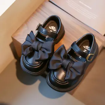Осенняя детская обувь 2023 года; Простые мягкие дышащие лоферы с круглым носком и бантом; Милая Детская обувь в Британском стиле; Повседневная обувь на нескользящей плоской подошве