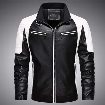 Осенняя мотоциклетная кожаная куртка, мужская модная куртка-бомбер со стоячим воротником, мото и байкерская куртка