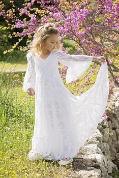 От 2 до 11 лет, Бохо, платье с цветочным узором для девочек на свадьбу, Платья Подружек Невесты, Кружевное платье для Первого Причастия, Кружевное Богемное платье
