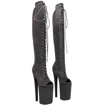 Пикантные сапоги Leecabe с замшевым верхом 23 см/9 дюймов, обувь для танцев на платформе и высоком каблуке с открытым носком