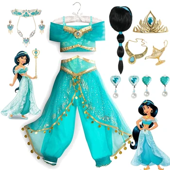 Платье принцессы Диснея Жасмин, Волшебная лампа Аладдина, Карнавальный костюм для девочек, Карнавальная одежда, костюмы на Хэллоуин, Vestido от 2 до 10 лет