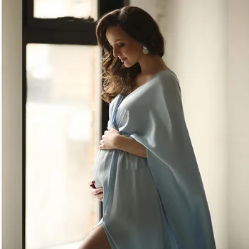 Платья для беременных для фотосессии, Атласное Шифоновое Голубое детское платье для длительного фотографирования беременности, Женская одежда для беременных