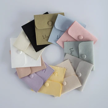 Подарочный мешочек для ювелирных изделий из микрофибры с персонализированным логотипом 50 размеров, Бархатные кольца на кнопках, Серьги, Органайзер для упаковки, сумка для свадебных сувениров