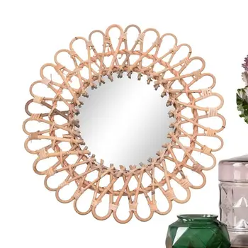 Подвесное настенное зеркало Из ротанга, круглое Зеркало для макияжа, художественное украшение для квартиры, гостиной, спальни