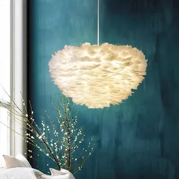 Подвесной светильник с белым пером в Скандинавском Стиле для современной гостиной, спальни, столовой, Кофейни, Свадебных подвесных Светильников, перьев