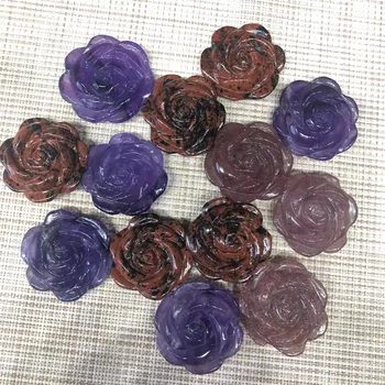 Полированный кристалл кварца ручная резьба цветок розы натуральные камни исцеляющие рейки драгоценные камни Фэн-шуй украшение дома