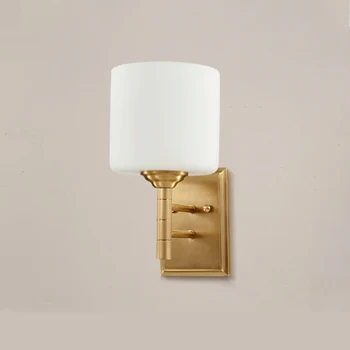 Полностью медно-золотой американский простой настенный светильник E27 для прикроватной тумбочки в спальне