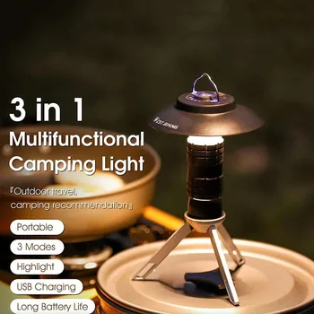 Портативный походный фонарь с магнитной USB-батареей, 3 режима освещения, походный фонарь, уличный светодиодный фонарик, принадлежности для палаточного лагеря