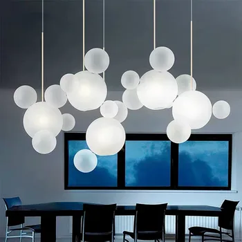 Постмодернистский подвесной светильник Железный шар с пузырьками, стеклянная лампа золотистого цвета для столовой, фойе, кухонного острова, светодиодные подвесные светильники