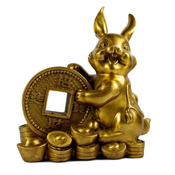 предметы интерьера rabbit Денежный кролик процветающий бизнес Медная рука кролик китайского зодиака кролик Zroom Художественная статуя