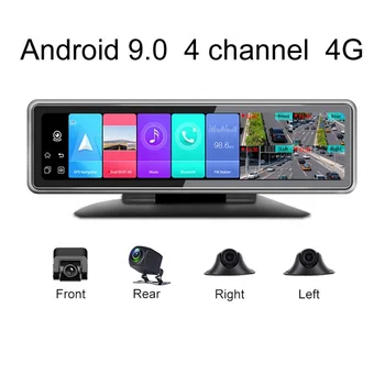 Приборная панель WiFi Android 9.0 Дисплей 4 канала 4G Автомобильная камера 360 Градусов Зеркальный видеорегистратор с GPS навигацией HD 720P Видеомагнитофон