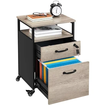 Промышленный картотечный шкаф SmileMart на колесиках с 2 выдвижными ящиками, размером с букву, черно-серый картотечный шкаф, офисный шкаф, шкаф для хранения