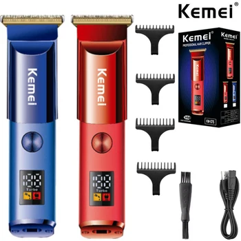 Профессиональный триммер для волос Kemei Для мужчин, Электрическая машинка для стрижки волос на лице, Бороде, теле, Перезаряжаемая светодиодная ЖК-машинка для стрижки волос KM-075