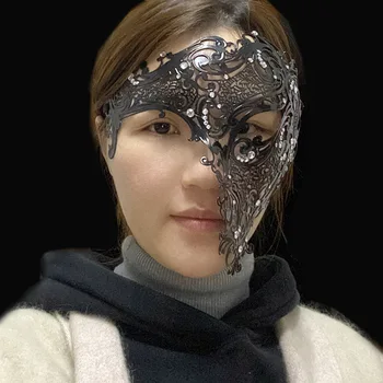 Реквизит для Маскарада на Хэллоуин, мужская Металлическая алмазная железная маска, одноглазый Взрослый, Золотая полая Маска для глаз