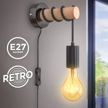 Ретро Деревянный кованый настенный светильник современный минималистичный прикроватный светильник для спальни гостиная столовая бар освещение декоративная лампа