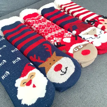 Рождественские пушистые носки-тапочки, женские напольные носки, мягкая женская обувь, Рождественские подарки для дома, Силиконовый нескользящий напольный носок