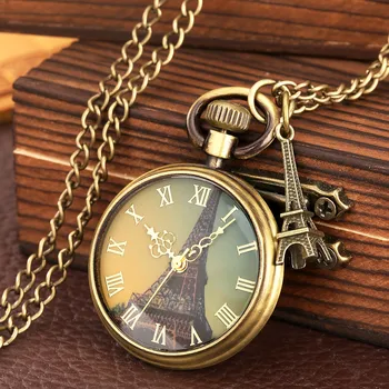Романтические карманные часы с Кварцевой башней в стиле Париж Эйфелева Башня, ретро-подвеска в стиле стимпанк, ожерелье, цепочка, часы с аксессуаром, креативный подарок