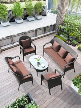Ротанговый стул диван открытый ротанговый диван журнальный столик гостиная для отдыха Мебель во дворе