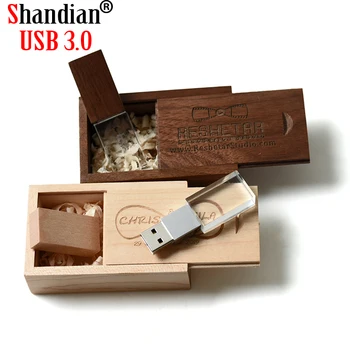 Свадебная фотография SHANDIAN Изготовленный на заказ логотип Деревянный Кристалл Деревянный USB 3.0 64GB 32GB 16GB 4GB Версия памяти флэш-накопитель