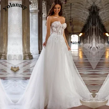 Свадебные платья YOLANMY Fairytale Sweetheart для Свадьбы Без бретелек с шлейфом и аппликацией Vestido De Casamento по индивидуальному заказу