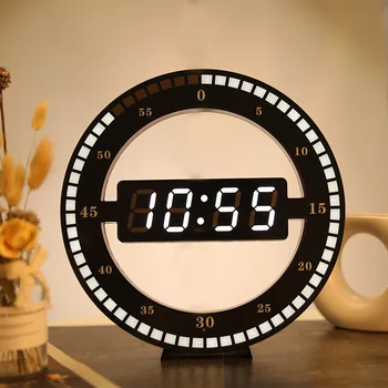Светодиодные цифровые настенные часы современного дизайна с затемнением двойного назначения, цифровые круглые фоторецептивные часы для украшения дома, штепсельная вилка США ЕС