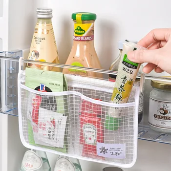 Сетчатая сумка для хранения в холодильнике Подвесная Бытовая Классификация Сумка для хранения С Двойным отделением Подвесная сумка для хранения в холодильнике