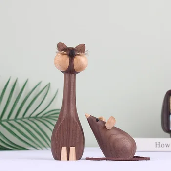 Скандинавская мебель для дома из массива дерева, игрушки для мыши и кошки, украшения для кабинета, подарок Зодиака