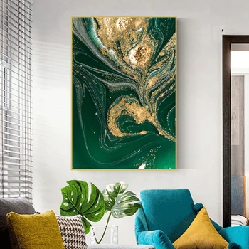 Скандинавский креативный плакат на холсте из зеленой золотой фольги Cuadro, современная абстрактная живопись, настенные панно для декора гостиной