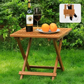 Складной столик для бистро из дерева акации на открытом воздухе, 19,5 x 19,5 дюймов, Грузоподъемность 200 фунтов, экономия места для сада