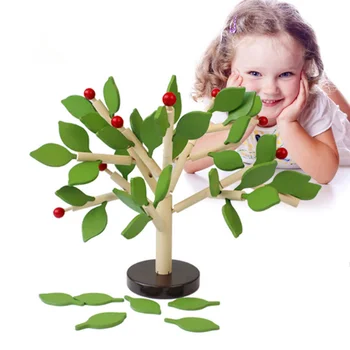 Собранное своими руками дерево, Зеленые листья, Строительные Деревянные игрушки Монтессори, Разделочный блок, игрушка для раннего развития, Обучающая игрушка для детей