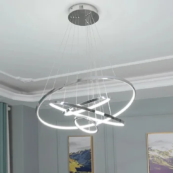 Современная круглая светодиодная люстра для гостиной, кухни, Круглых Колец, Позолоченных Хромированных подвесных светильников, светильников для внутреннего освещения