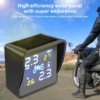 Солнечный Мотоцикл TPMS Датчик давления в шинах Система сигнализации контроля температуры шин с 2 внешними датчиками для Moto