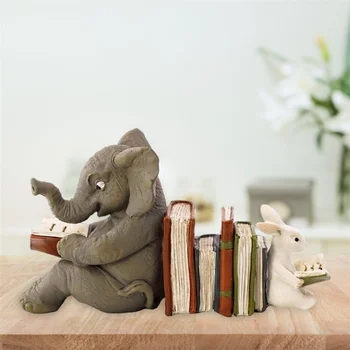 Статуя Слона и Кролика, Обучающая Чтению, Подставка для книг, Украшение Статуи животного из смолы, Украшение домашнего декора