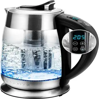 Стеклянный чайник, Бойлер для горячей воды 1,8 Л, не содержит бисфенола А, 1500 Вт, регулировка температуры, автоматическое отключение, Портативный чайник для чая и воды